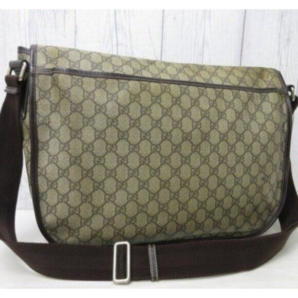 Authentic Gucci GG Plus XL Messenger Bag Canvas Monogram Flap Logo Supreme Tan - Picture 15 of 16